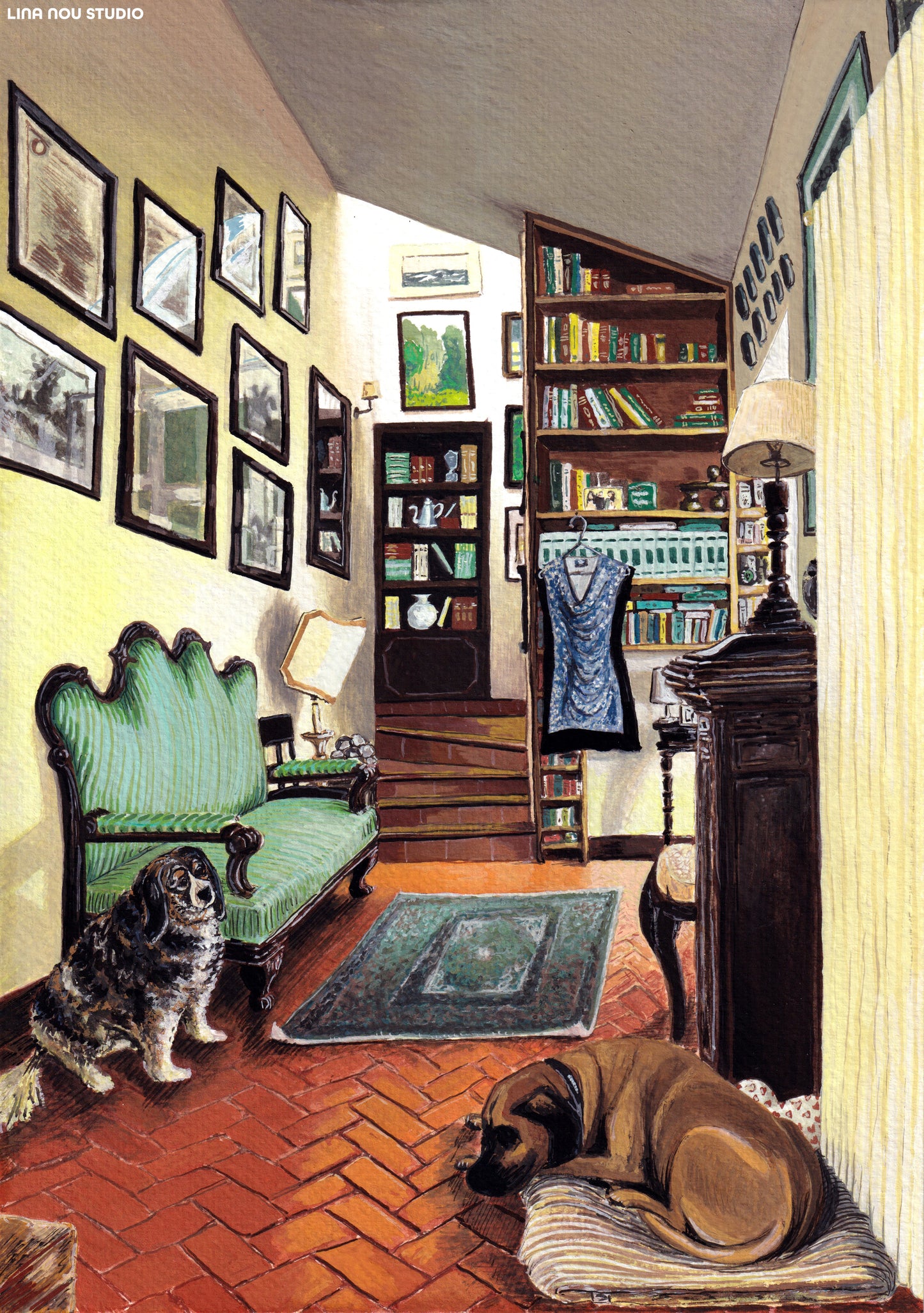 'Tiled Home with Dogs' Card