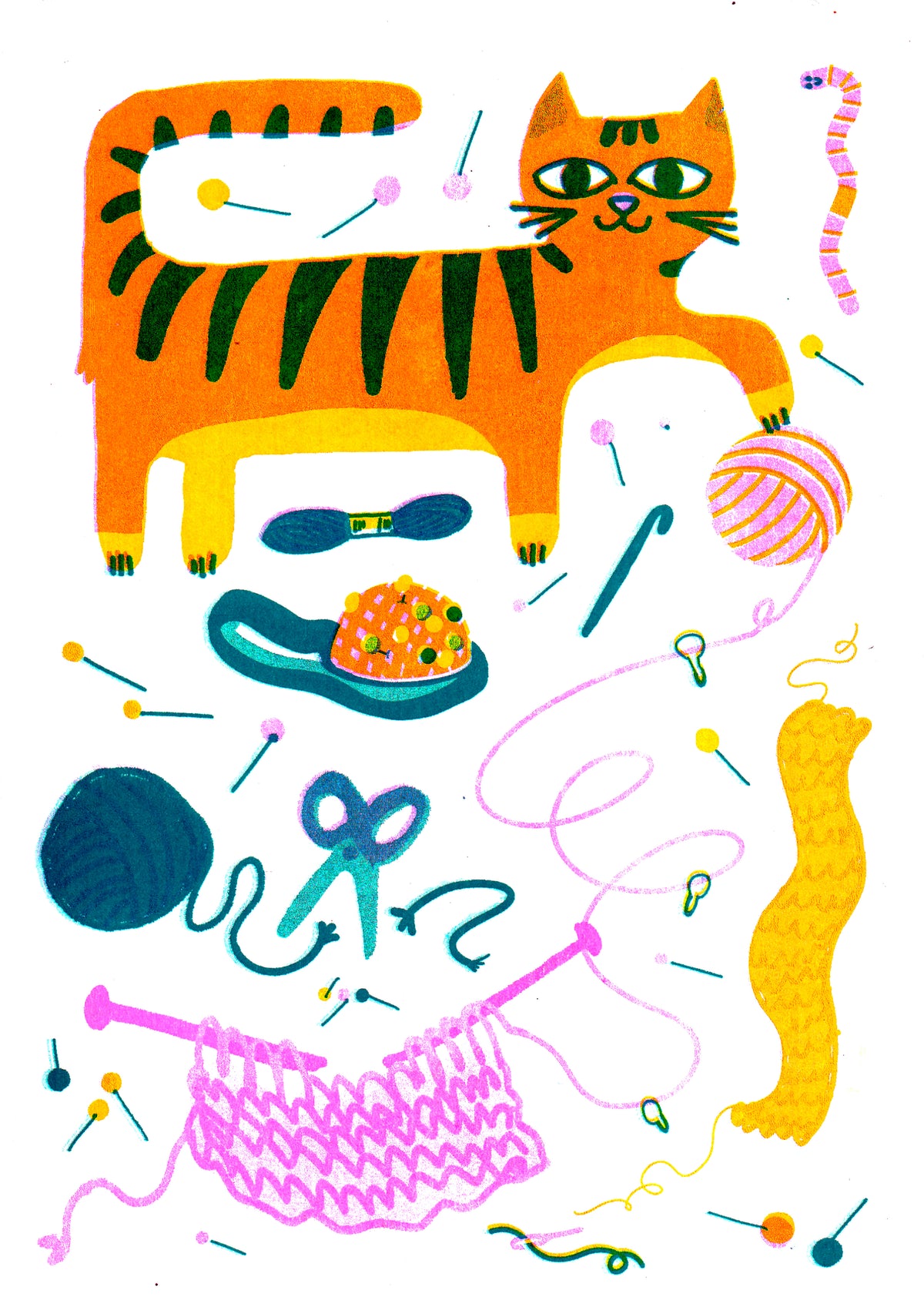 'Crafty Critters: Cat' Riso Print