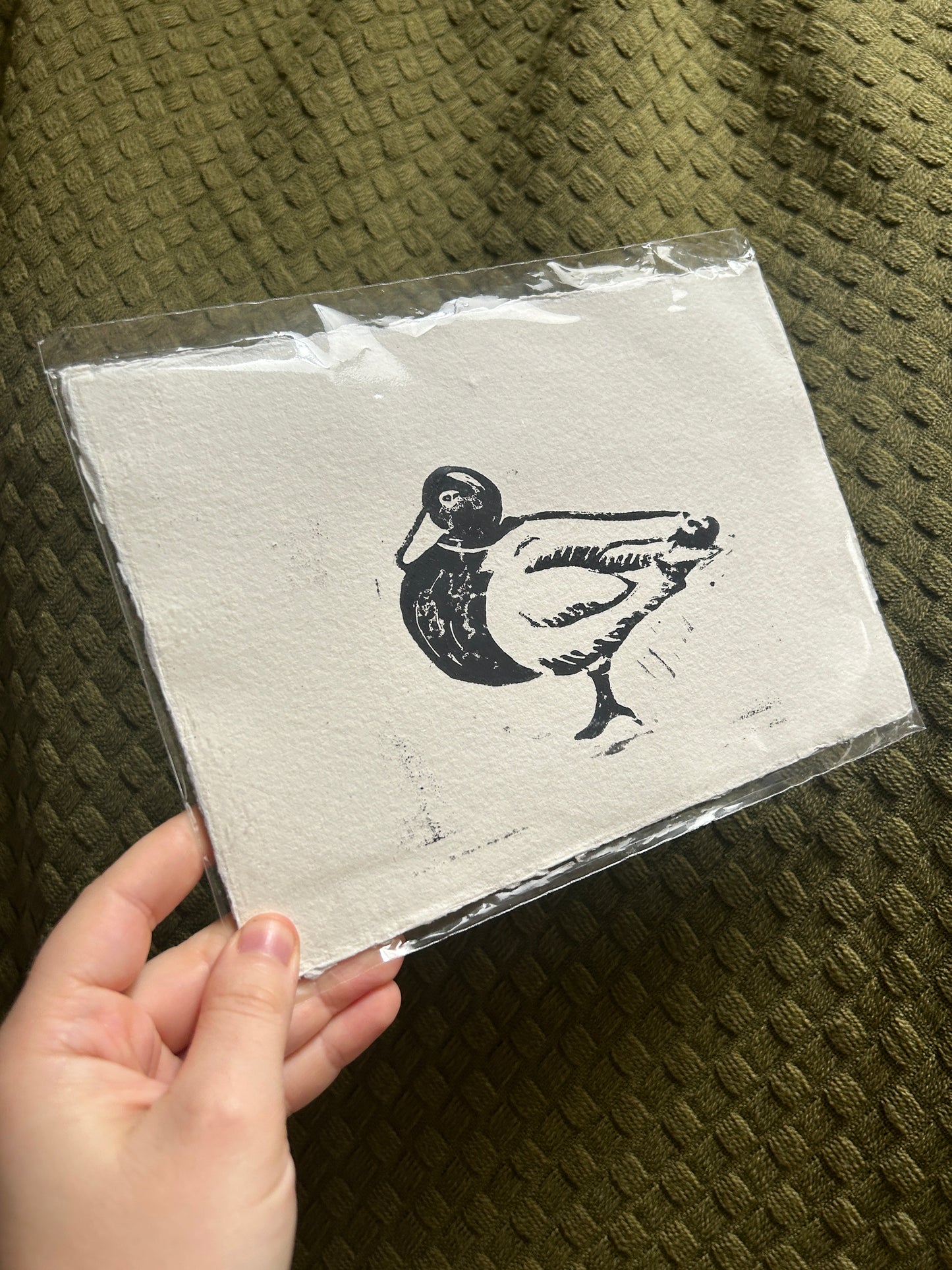 'Three Waterfowl: Duck' Lino Print (textured paper)