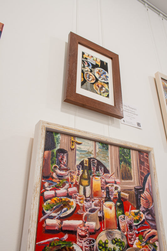 ‘Ceramic Starters (Mushrooms & Dumplings)' Gouache Painting (Framed)