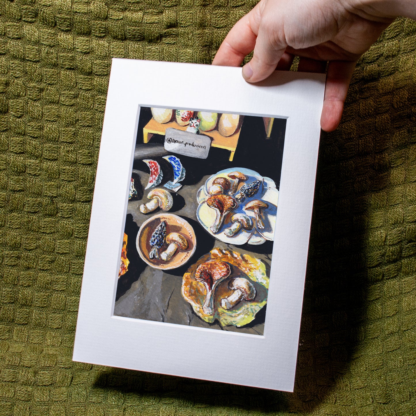 ‘Ceramic Starters (Mushrooms & Dumplings)' Gouache Painting (Framed)