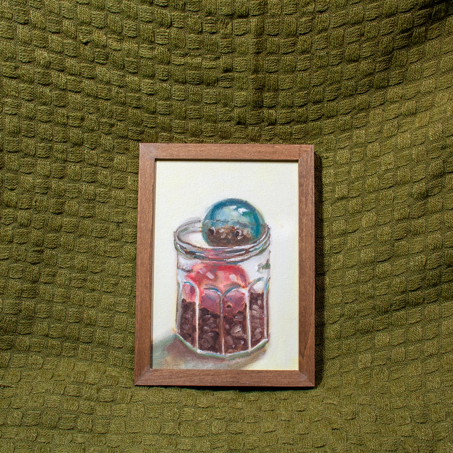 'Coffee Beans & Capules' Oil Painting (Framed)
