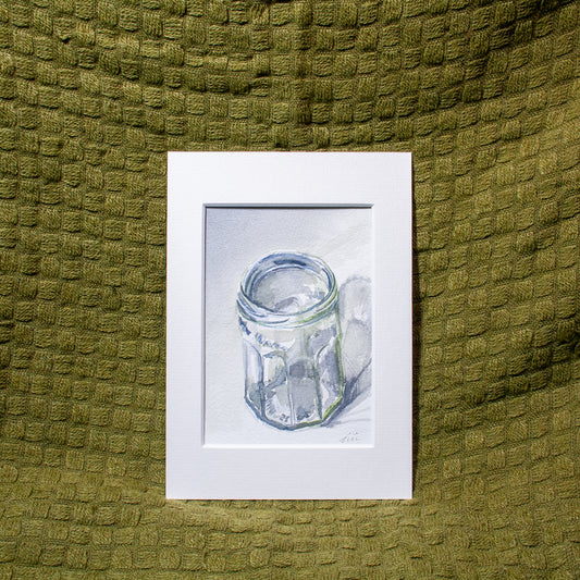 'Empty Glass Jar on a Desk at Night 01' Mounted Painting