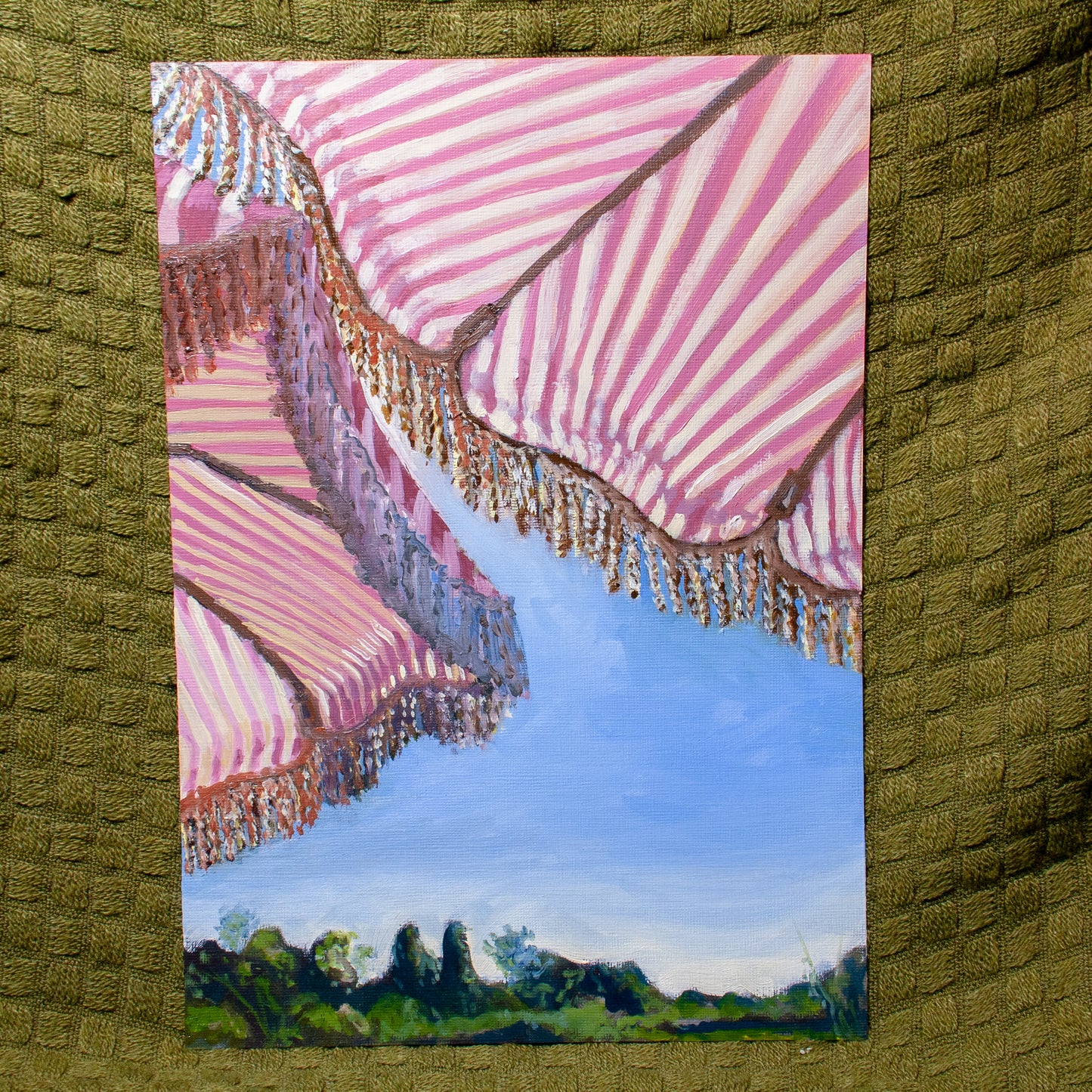 'Summer Umbrellas' Oil Painting (Framed)