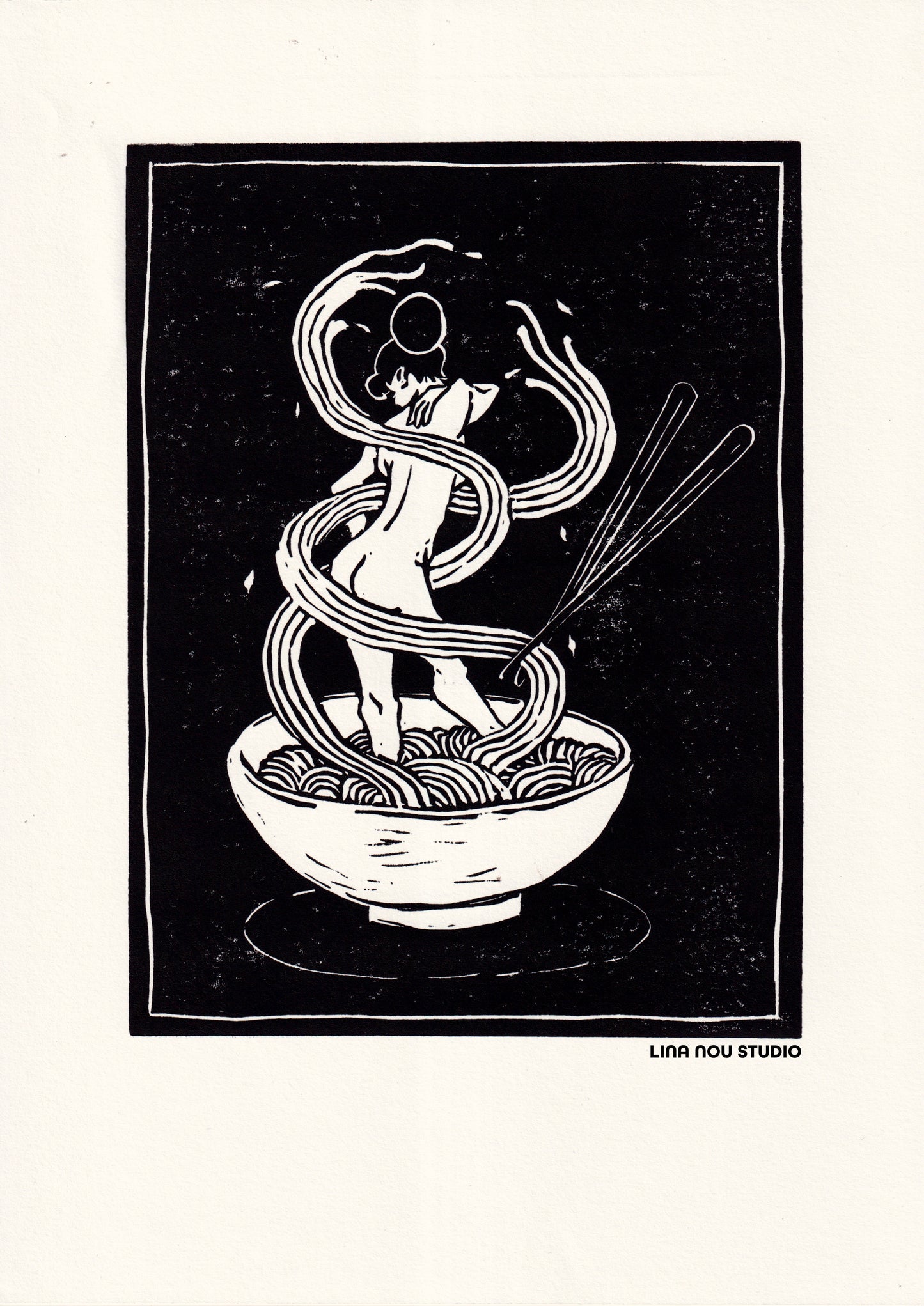 'Nuudles' Lino Print (smooth paper)