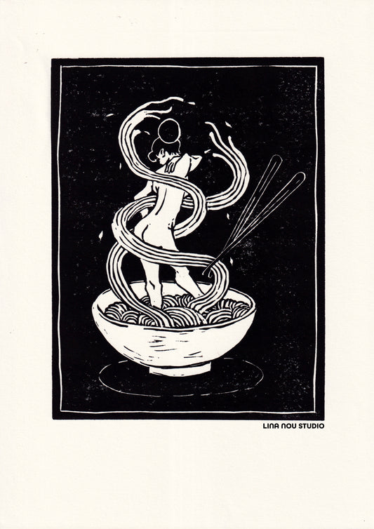 'Nuudles' Lino Print (smooth paper)