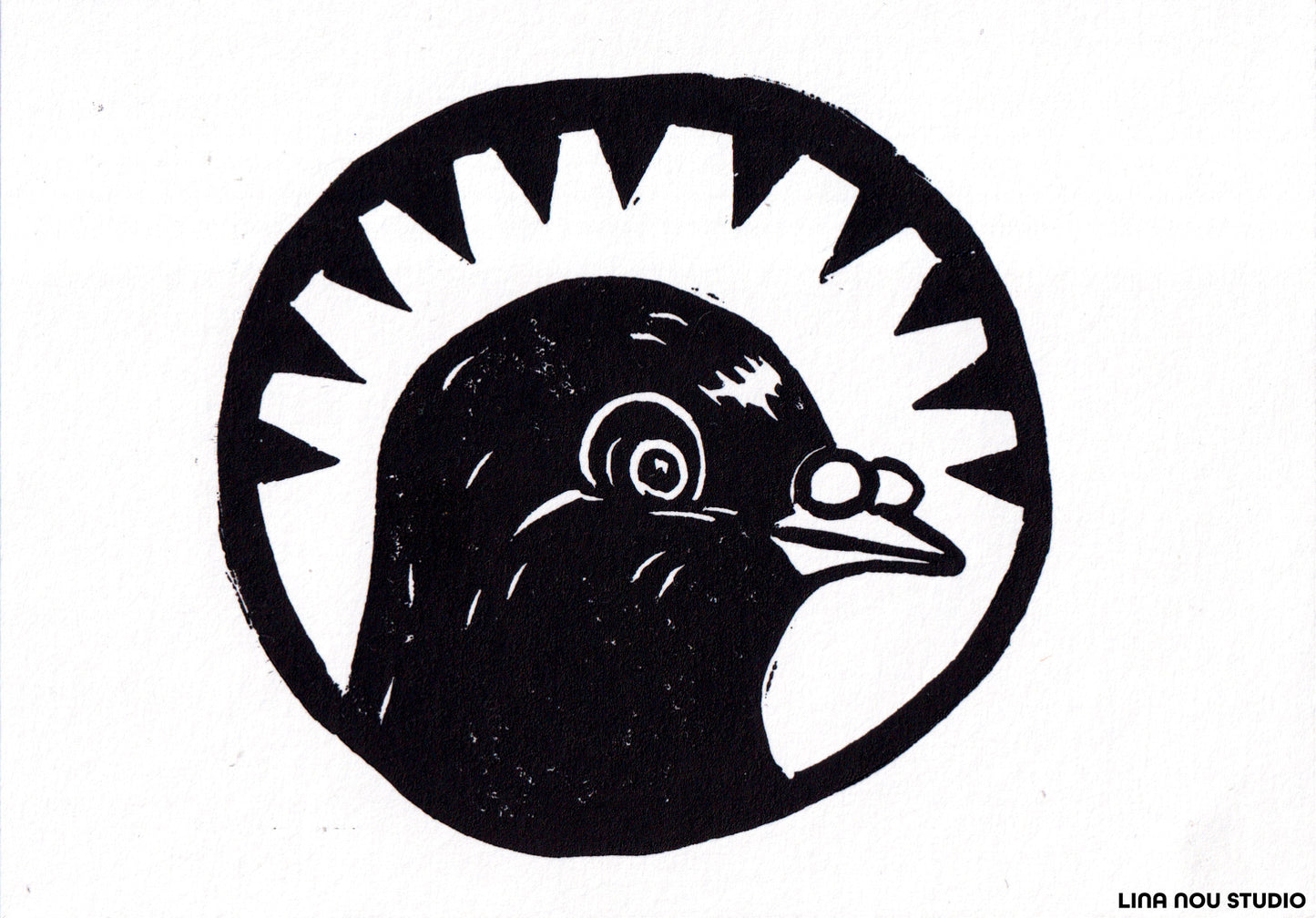 'Pigeon Face' Lino Print (smooth paper)