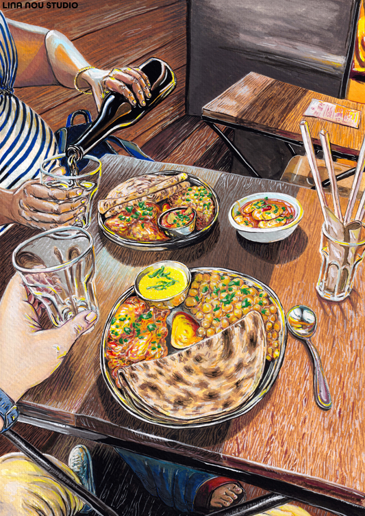 'Catching up over Paratha Thali' Giclée Art Print