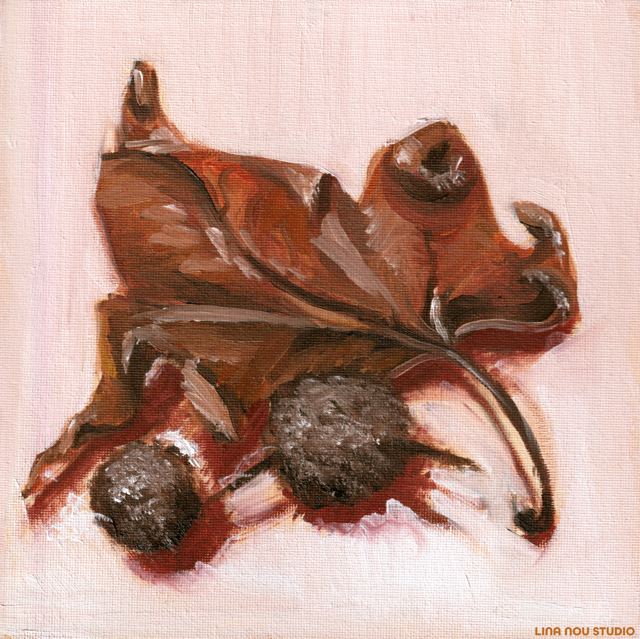 'Leaf & Pine Seeds 01' Framed Painting