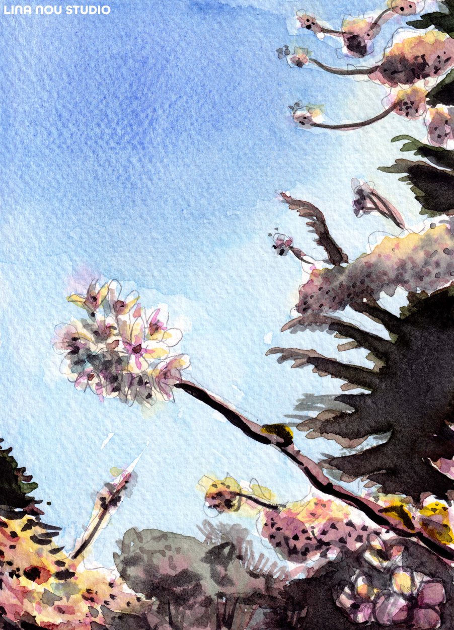 'Kew Gardens Cherry Blossoms' Mounted Painting