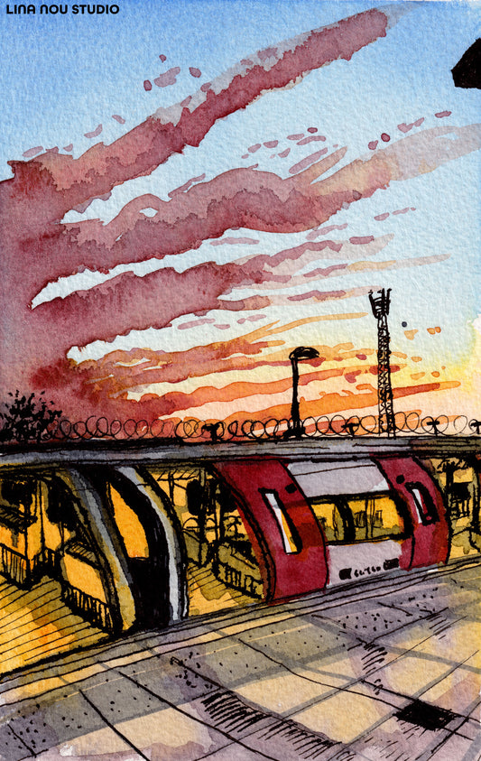 'Sunset over Underground Station' Giclée Art Print