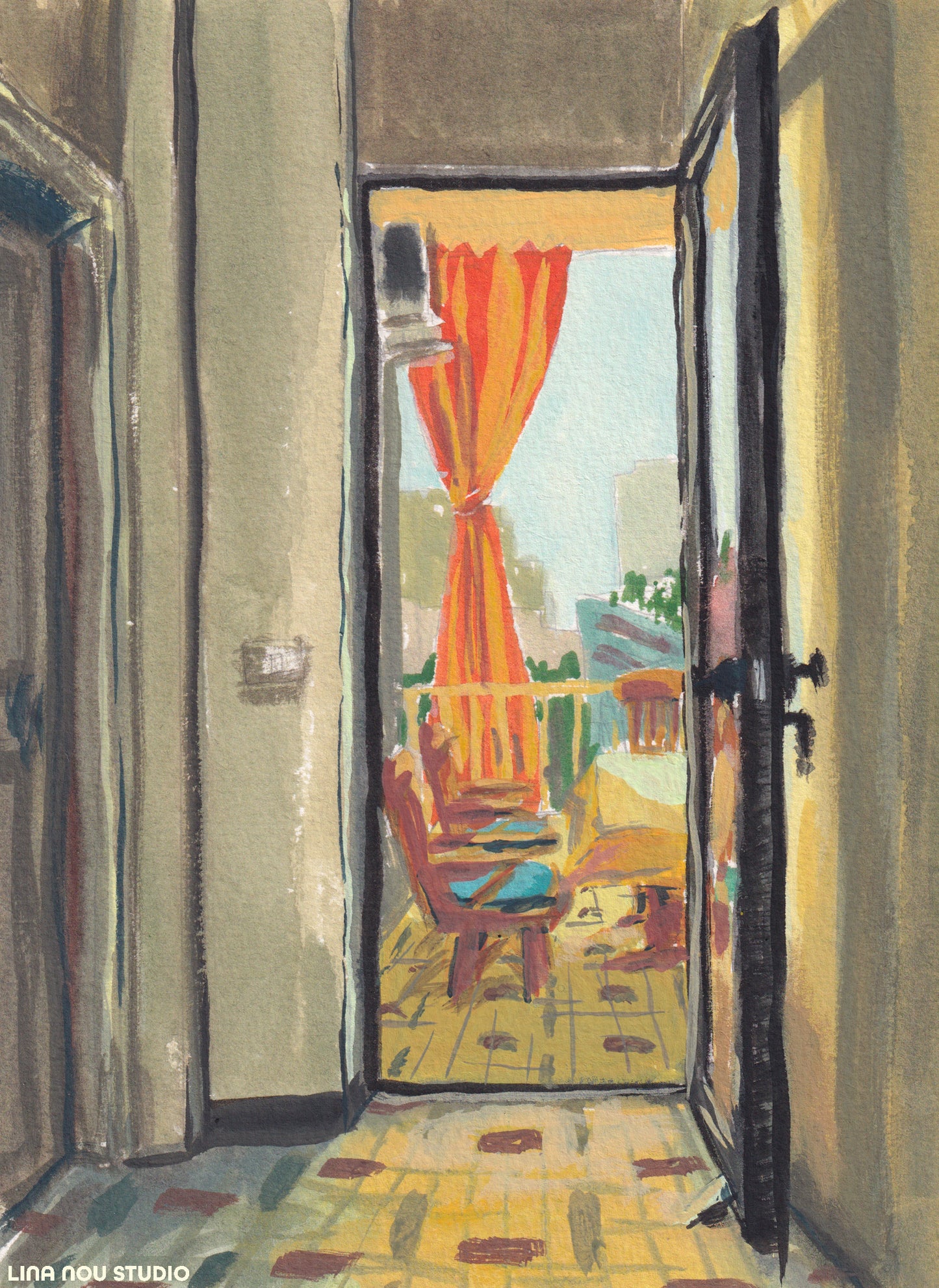 'Balcony Curtains (Breakfast in Beirut)' Giclée Art Print