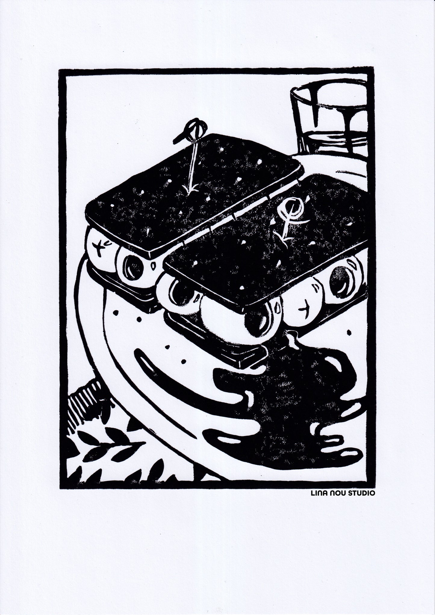 'Odd Food Combos: Bourbons & Olives' Lino Print (smooth paper)