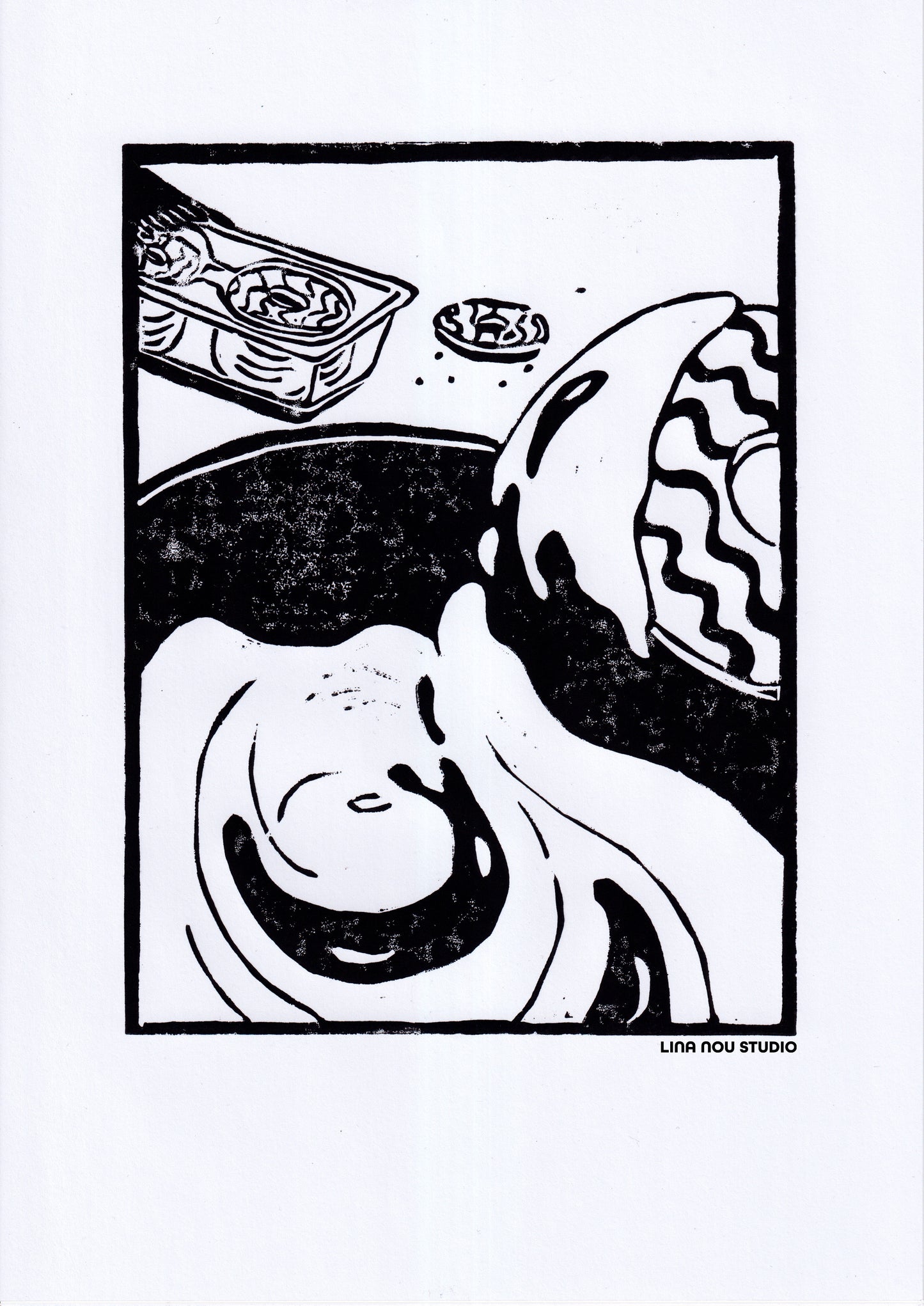 'Odd Food Combos: Yoghurt & Party Rings' Lino Print (smooth paper)