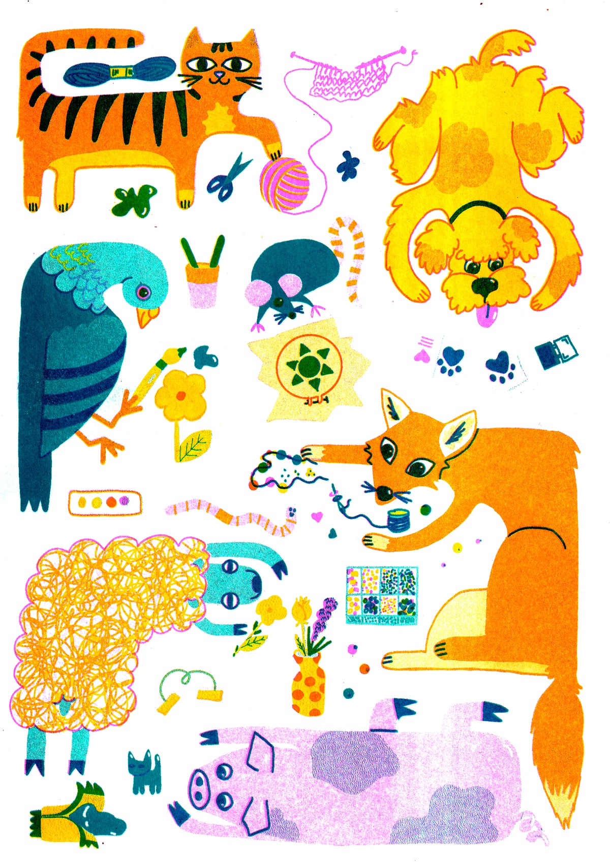 'Crafty Critters' Riso Print
