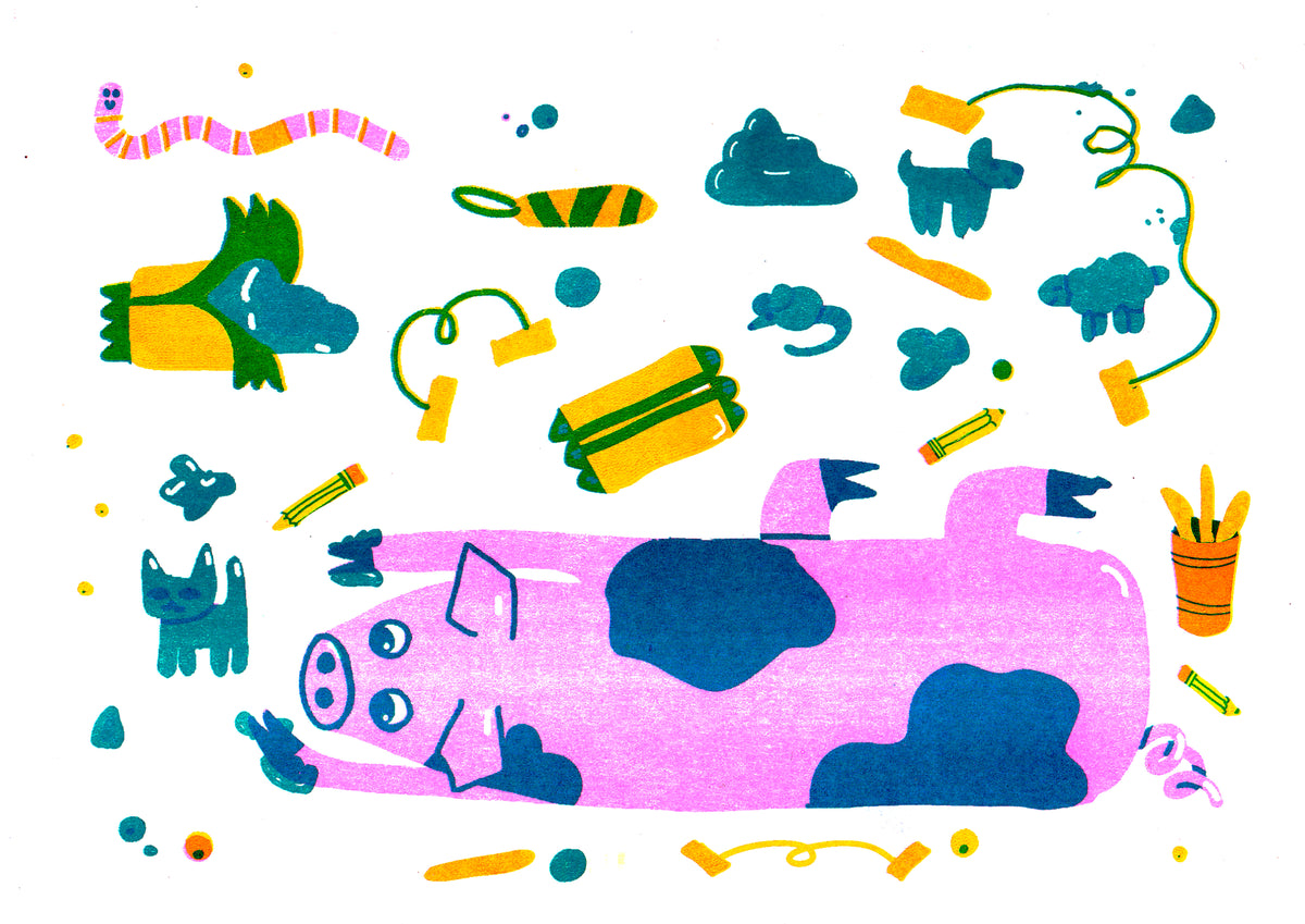 'Crafty Critters: Pig' Riso Print