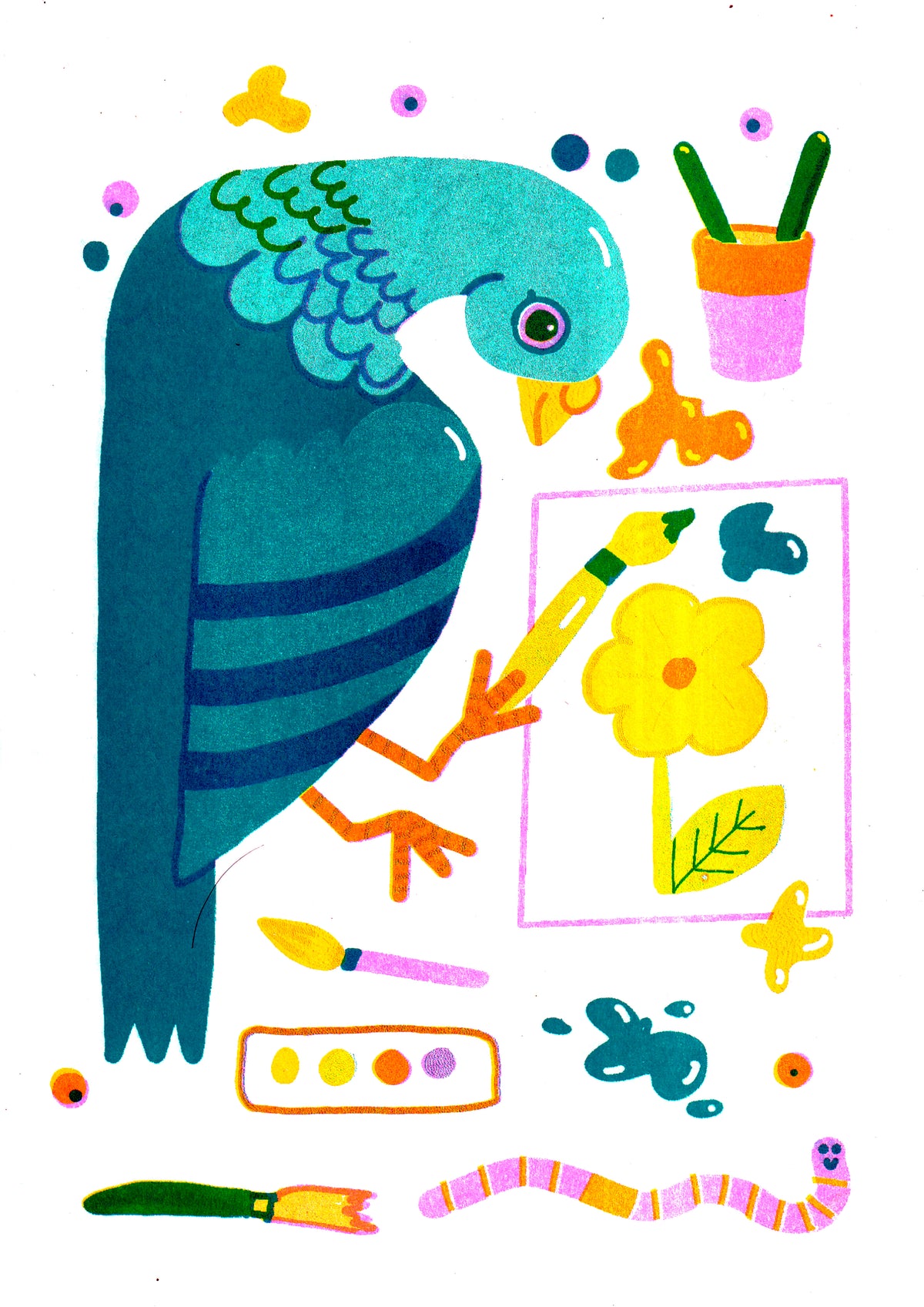 'Crafty Critters: Pigeon' Riso Print