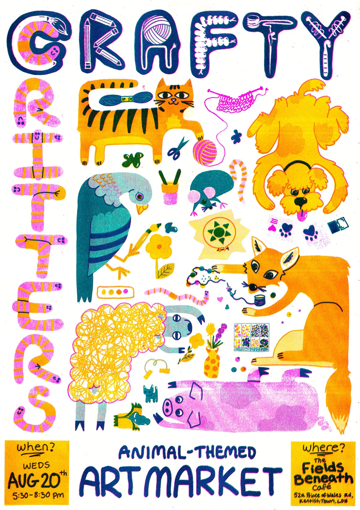 'Crafty Critters Art Market' Riso Print
