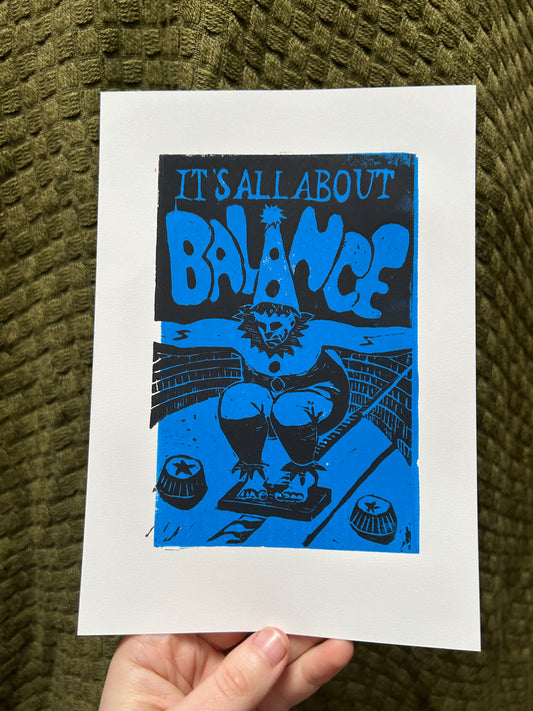 'It's All About: Balance' Lino Print (smooth paper)