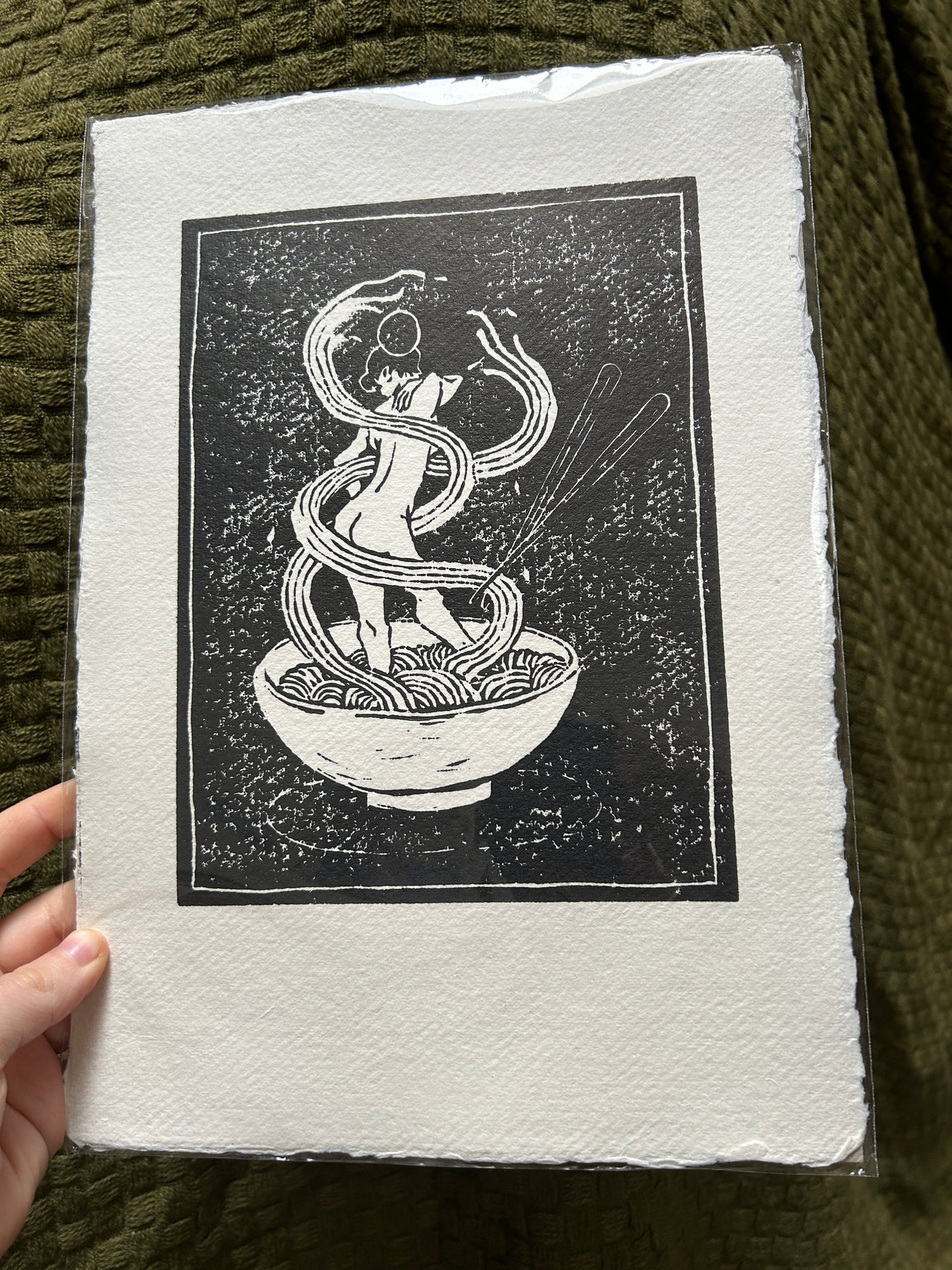 ‘Nuudles' Lino Print (textured paper)