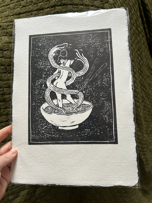 ‘Nuudles' Lino Print (textured paper)