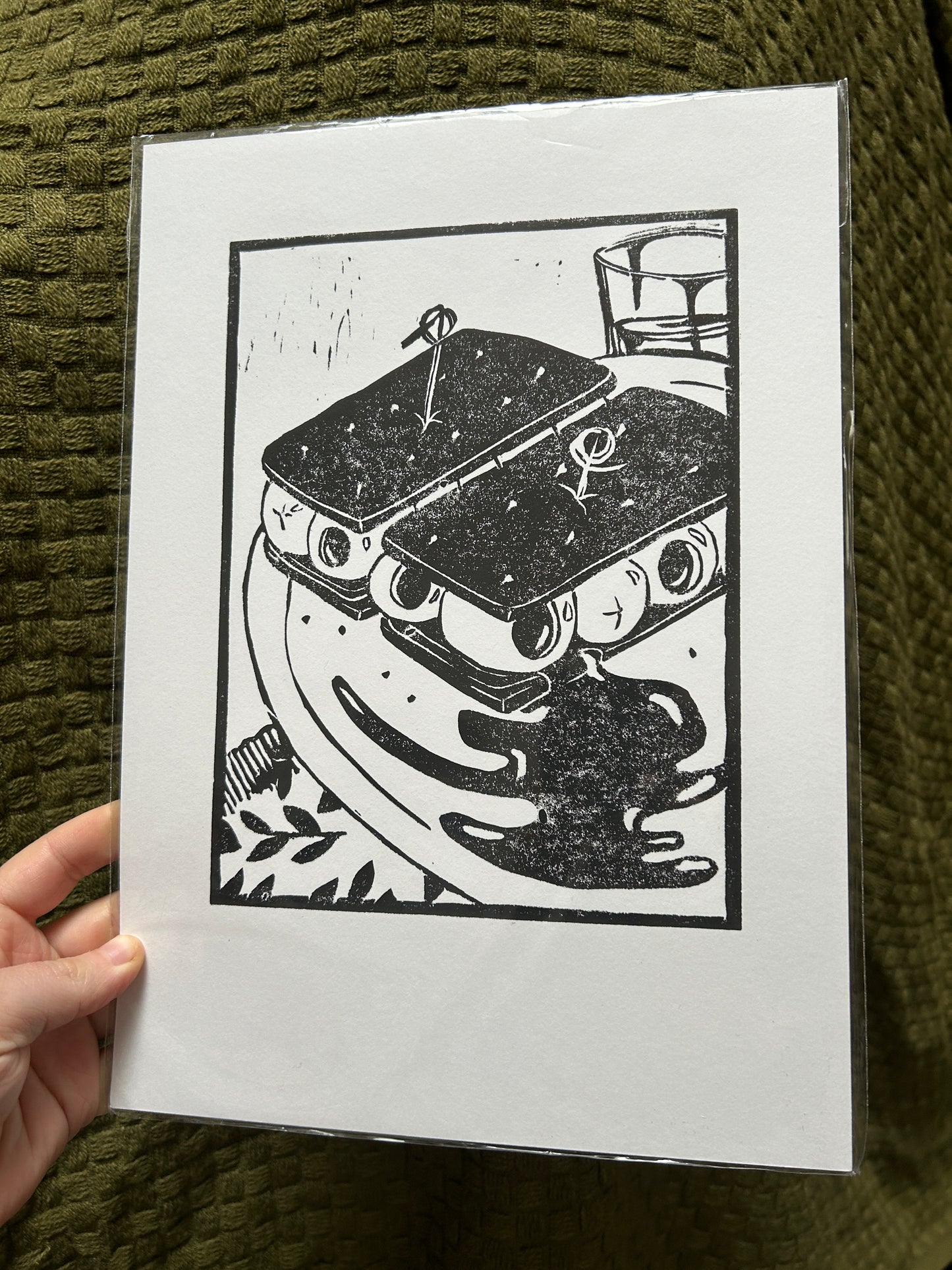 'Odd Food Combos: Bourbons & Olives' Lino Print (smooth paper)