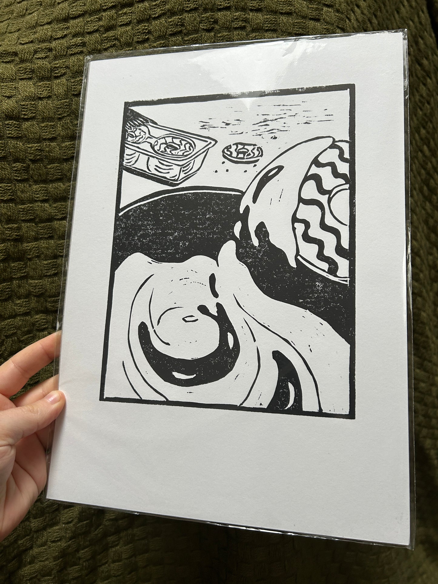 'Odd Food Combos: Yoghurt & Party Rings' Lino Print (smooth paper)