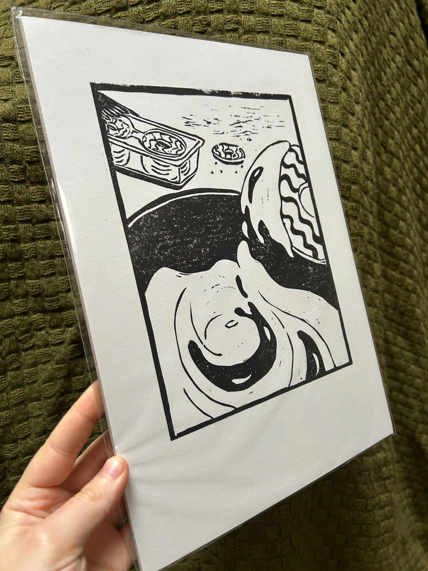 'Odd Food Combos: Yoghurt & Party Rings' Lino Print (smooth paper)