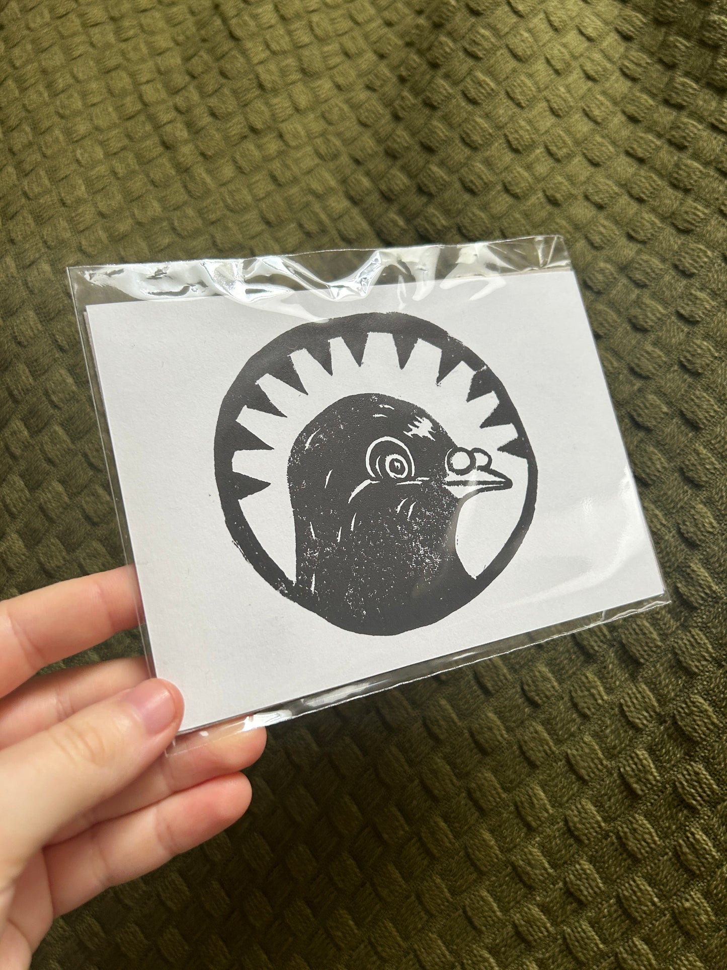 'Pigeon Face' Lino Print (smooth paper)