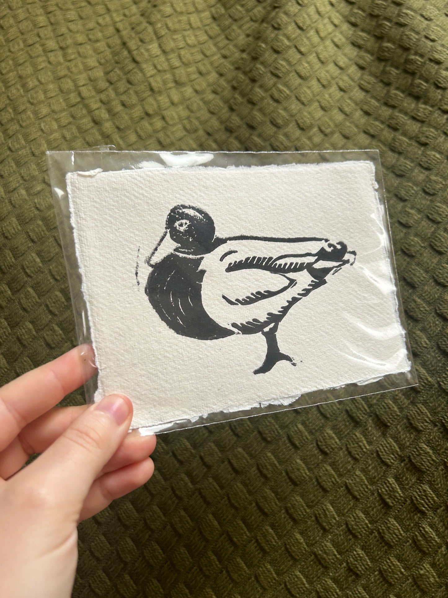 'Three Waterfowl: Duck' Lino Print (textured paper)