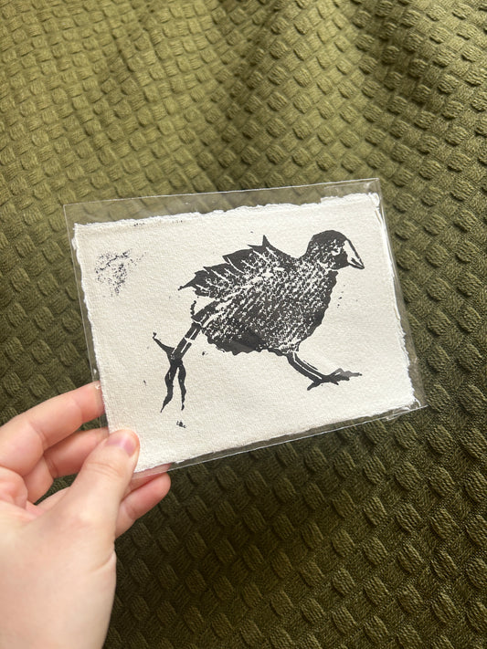 ‘Three Waterfowl: Moorhen' Lino Print (textured paper)