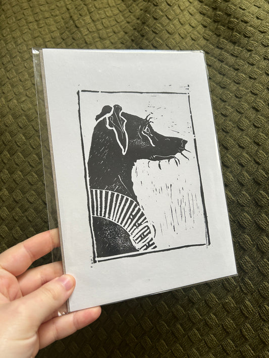 'Pickle the Pooch' Lino Print (smooth paper)