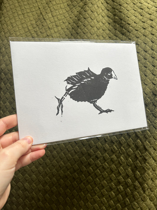 'Three Waterfowl: Moorhen' Lino Print (smooth paper)