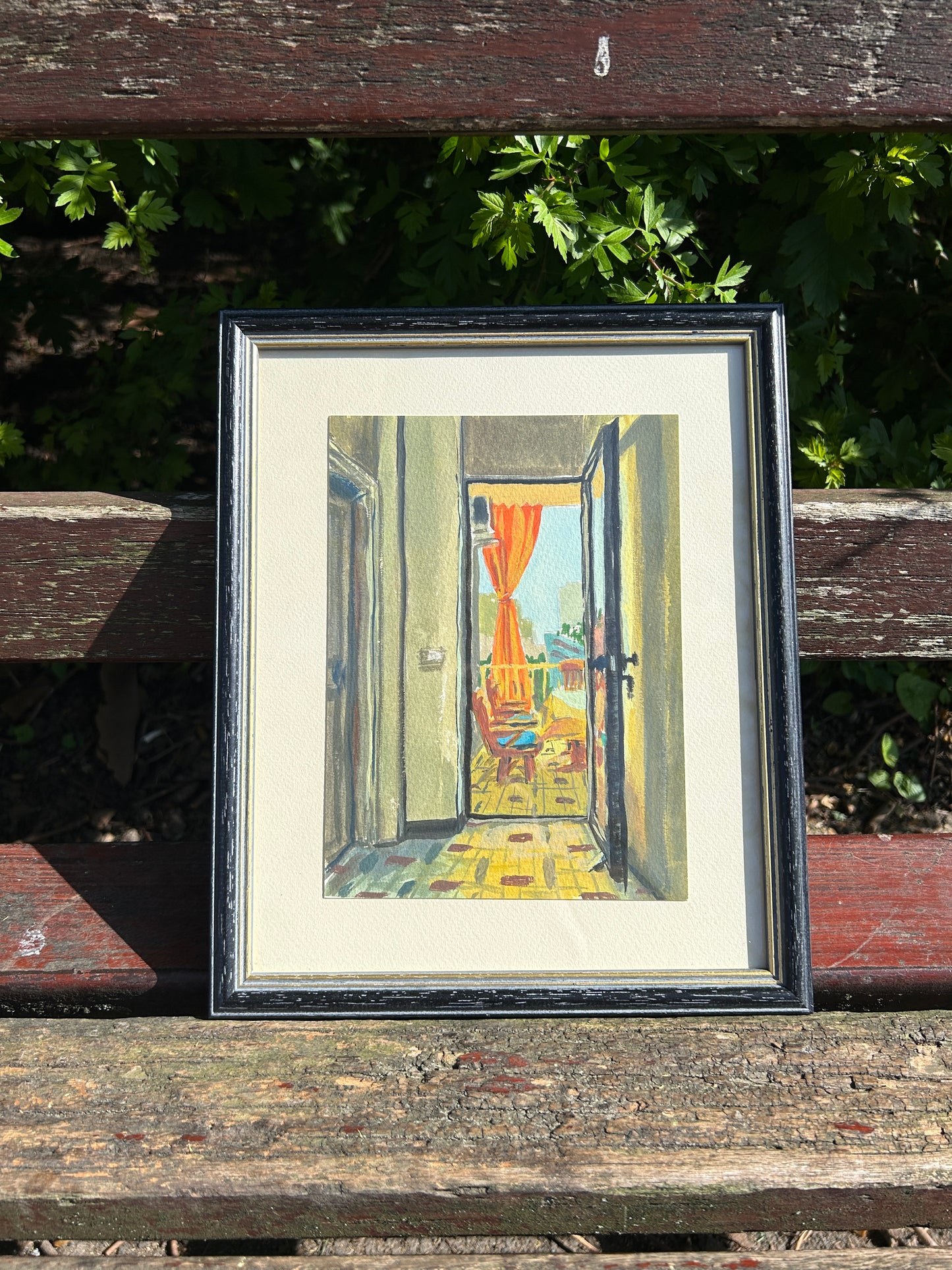 'Balcony Curtains (Breakfast in Beirut)' Framed Painting