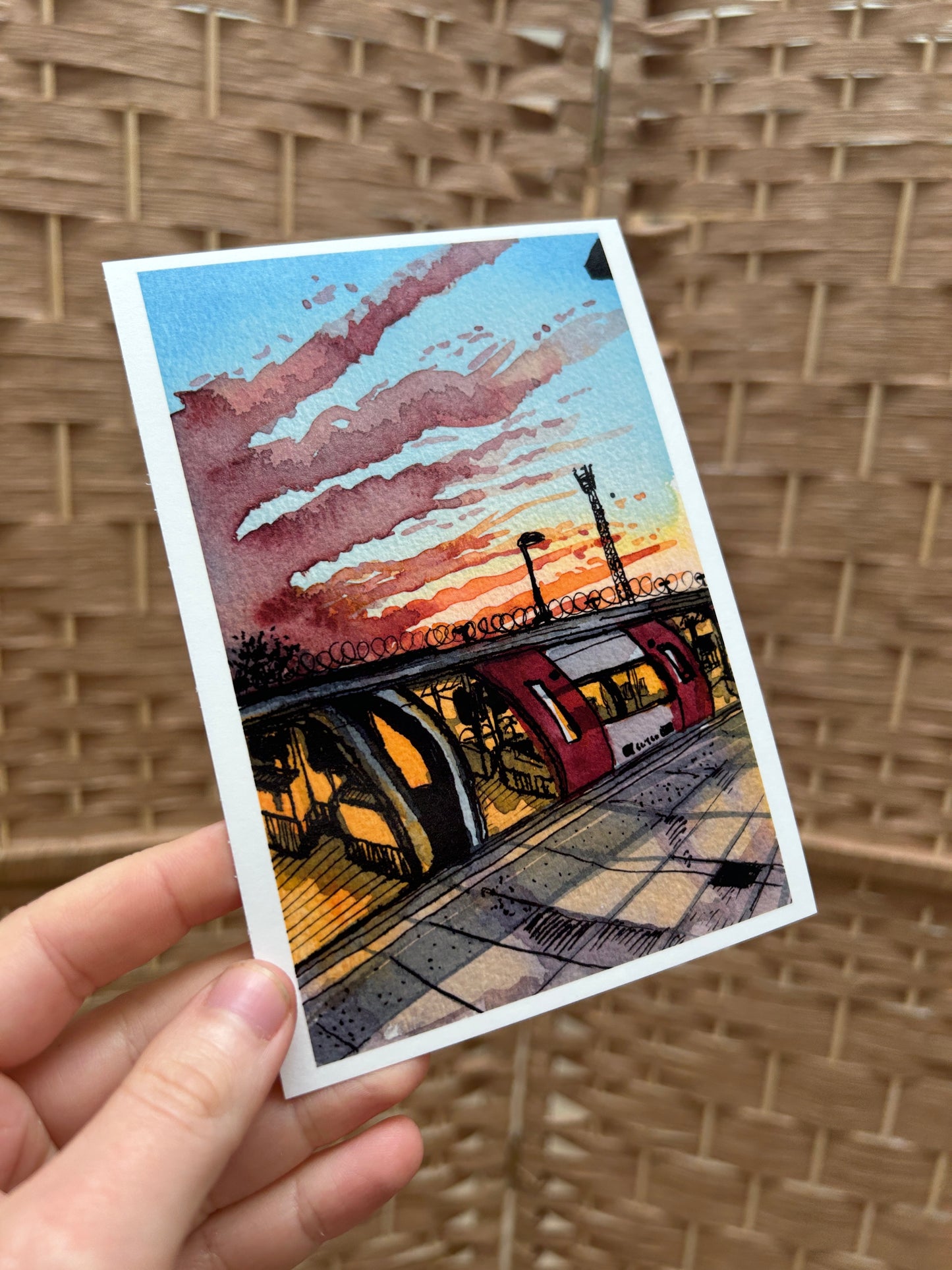 'Sunset over Underground Station' Card