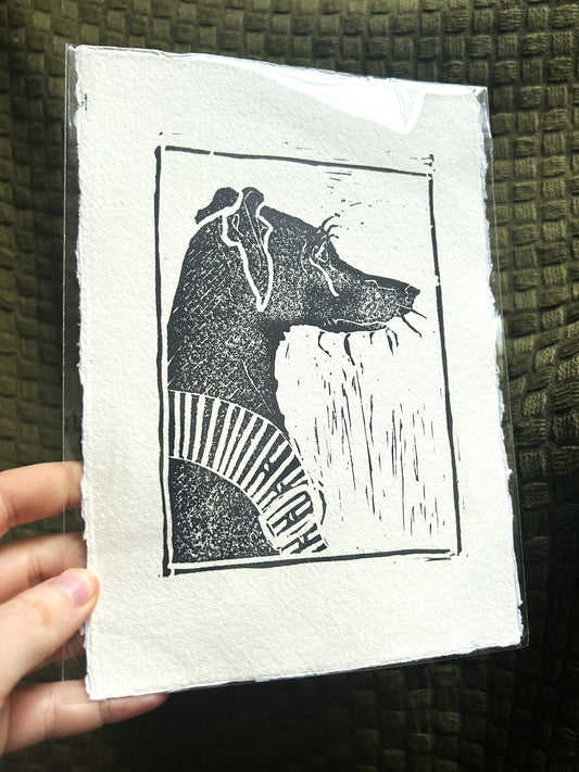 'Pickle the Pooch' Lino Print (textured paper)
