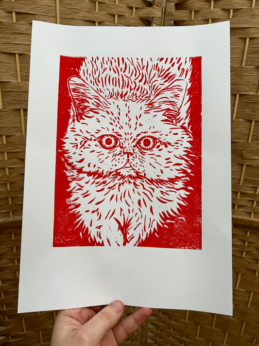 'Joy the Cat' Lino Print (smooth paper)