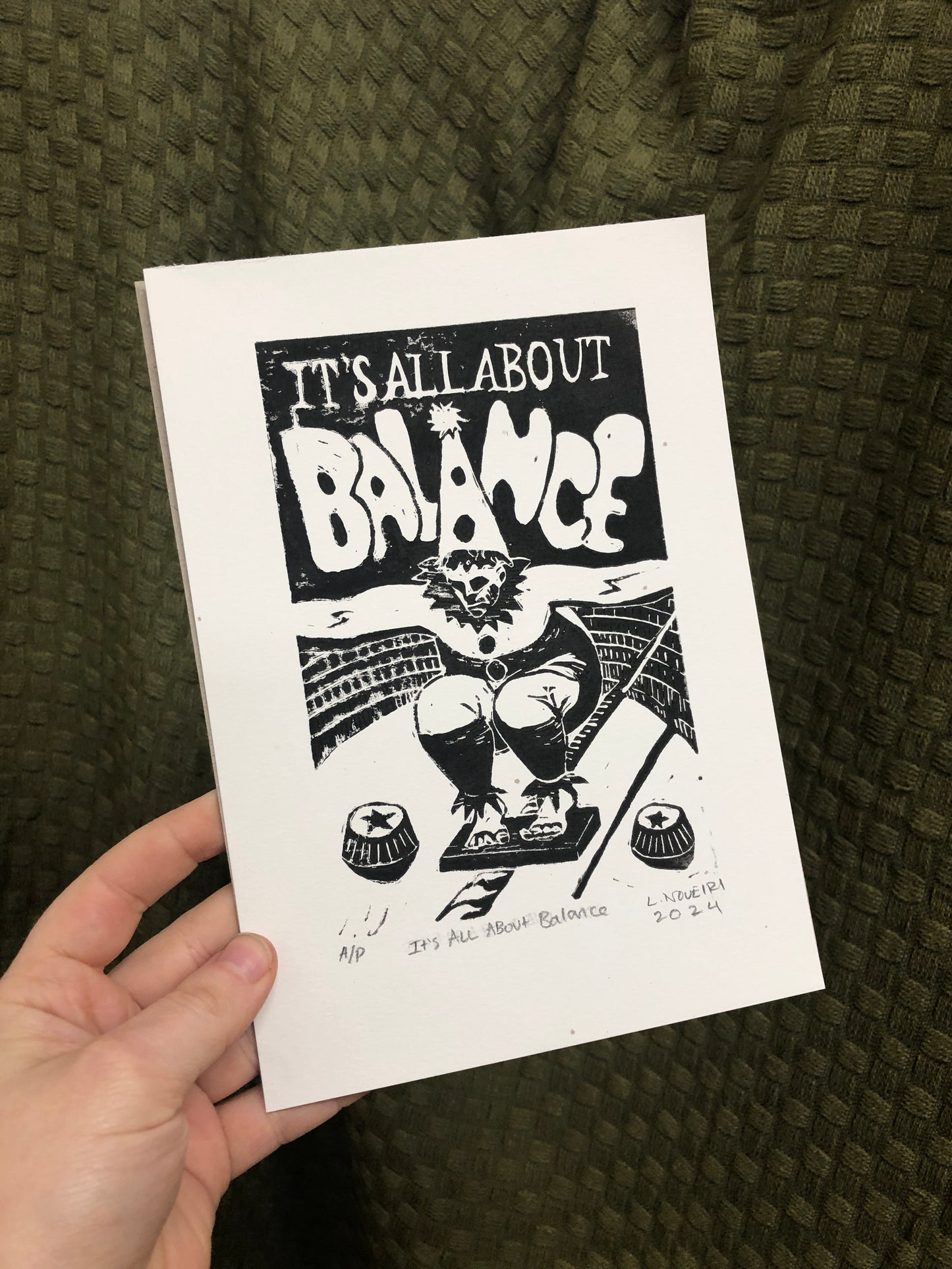 'It's All About: Balance' Lino Print (smooth paper)