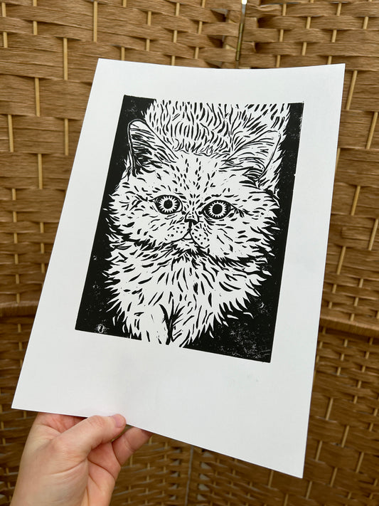 'Joy the Cat' Lino Print (smooth paper)