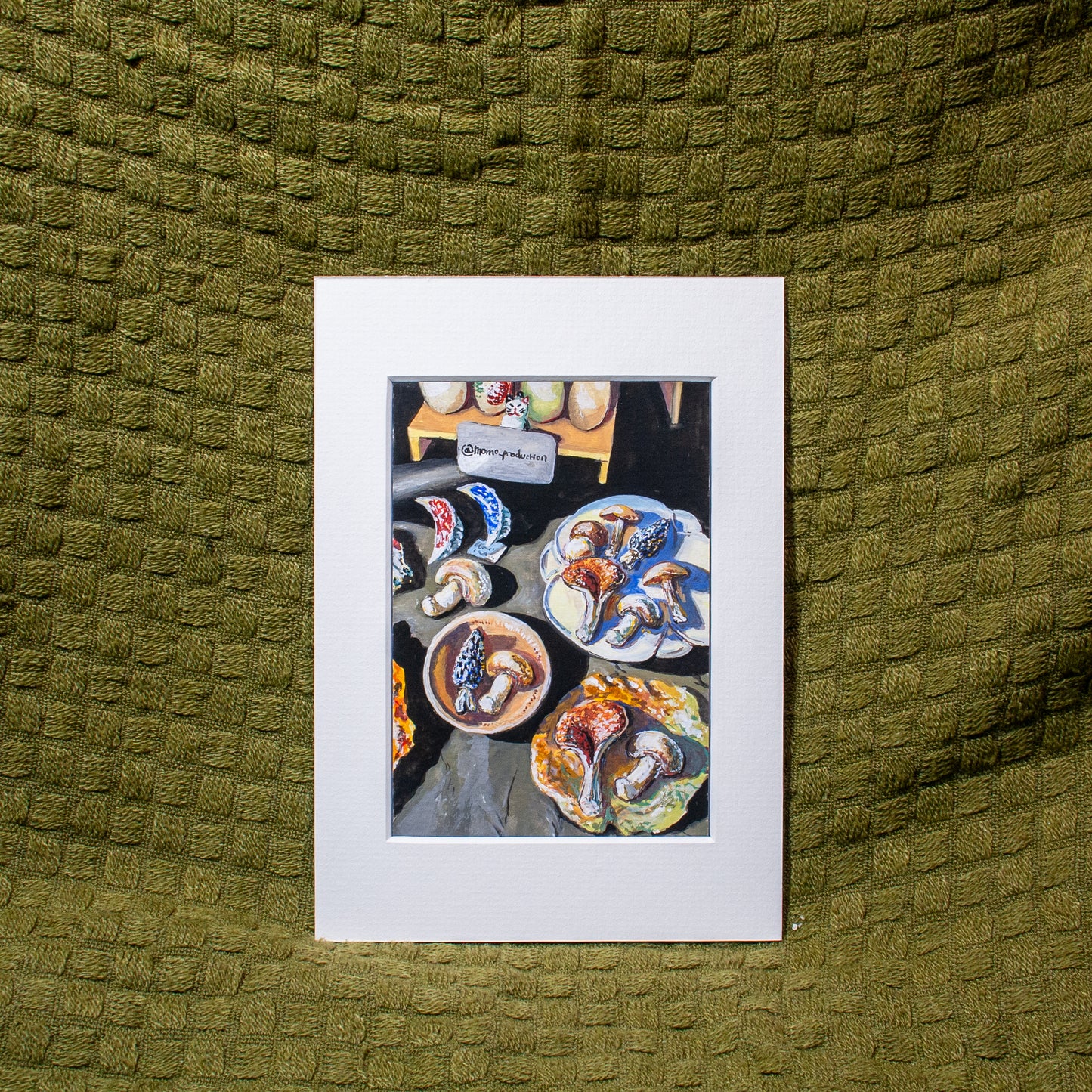 ‘Ceramic Starters (Mushrooms & Dumplings)' Mounted Painting