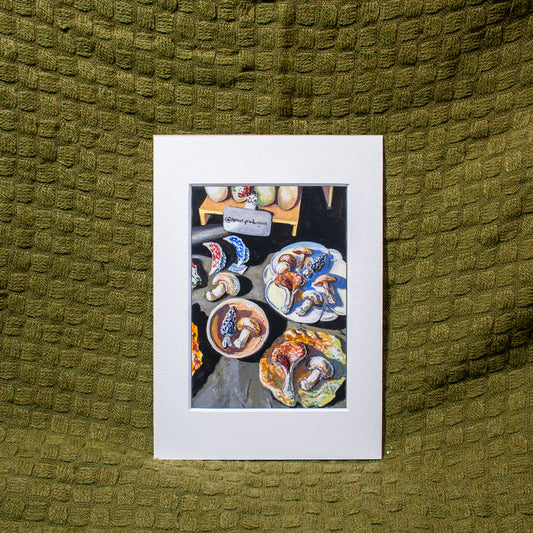 ‘Ceramic Starters (Mushrooms & Dumplings)' Mounted Painting