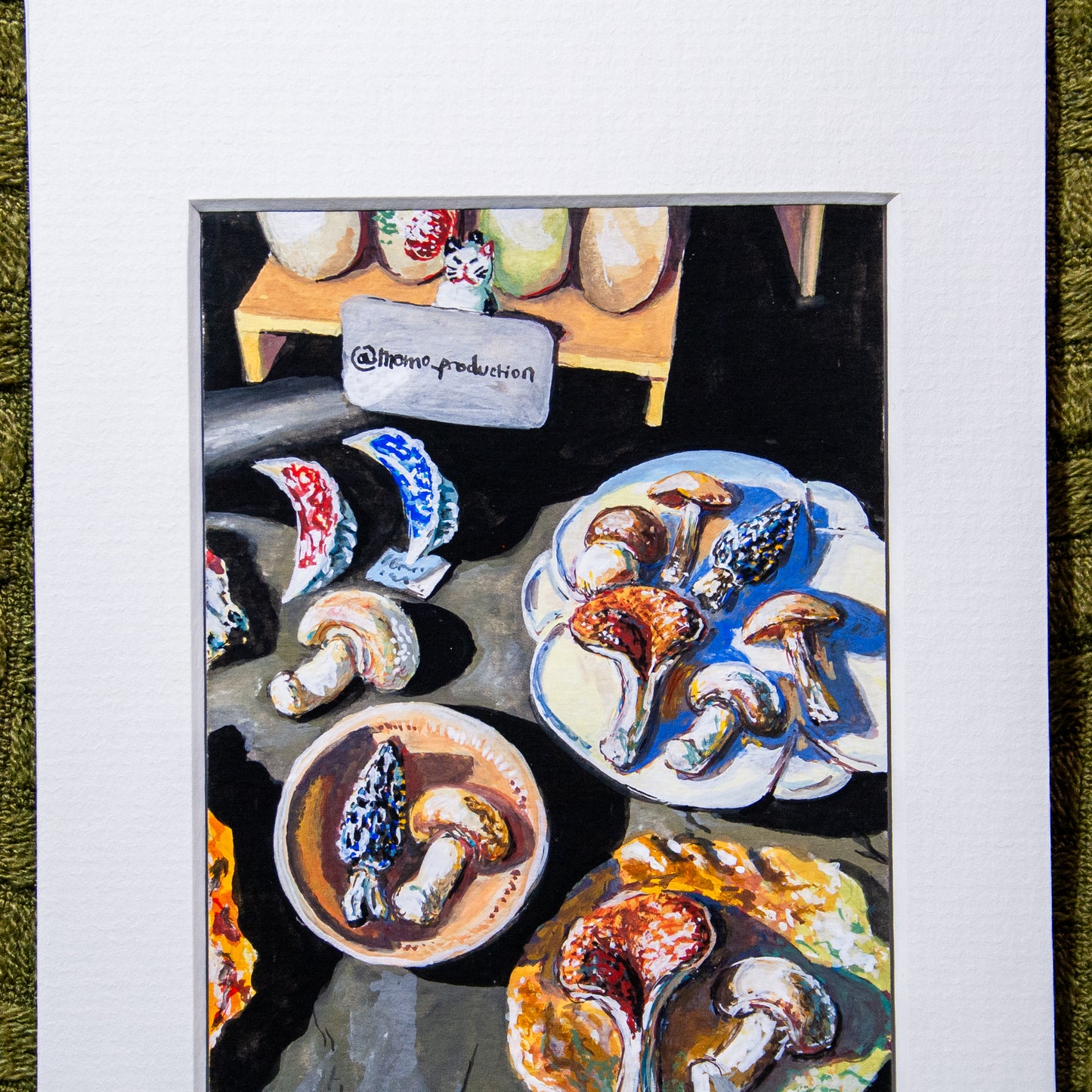 ‘Ceramic Starters (Mushrooms & Dumplings)' Mounted Painting