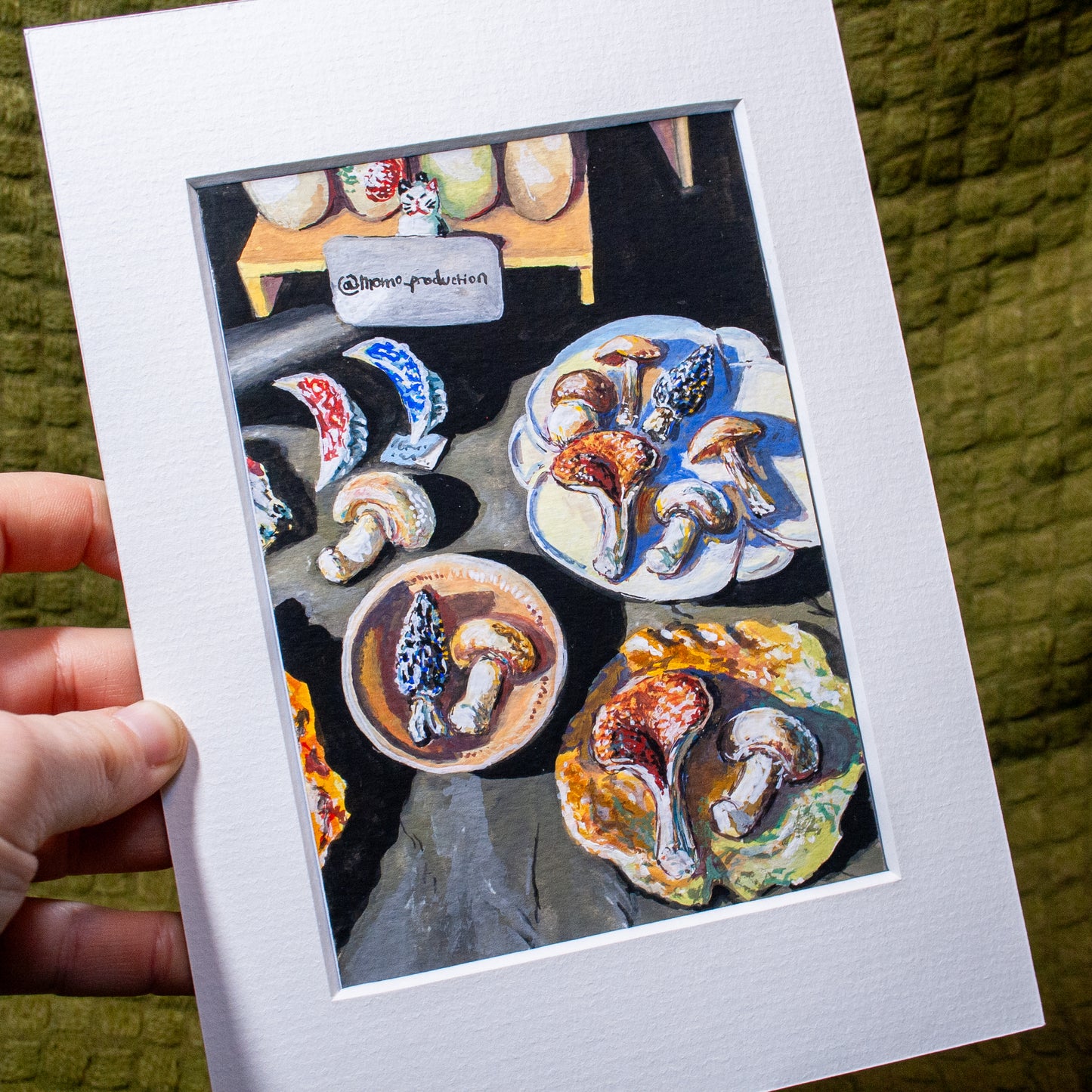 ‘Ceramic Starters (Mushrooms & Dumplings)' Mounted Painting