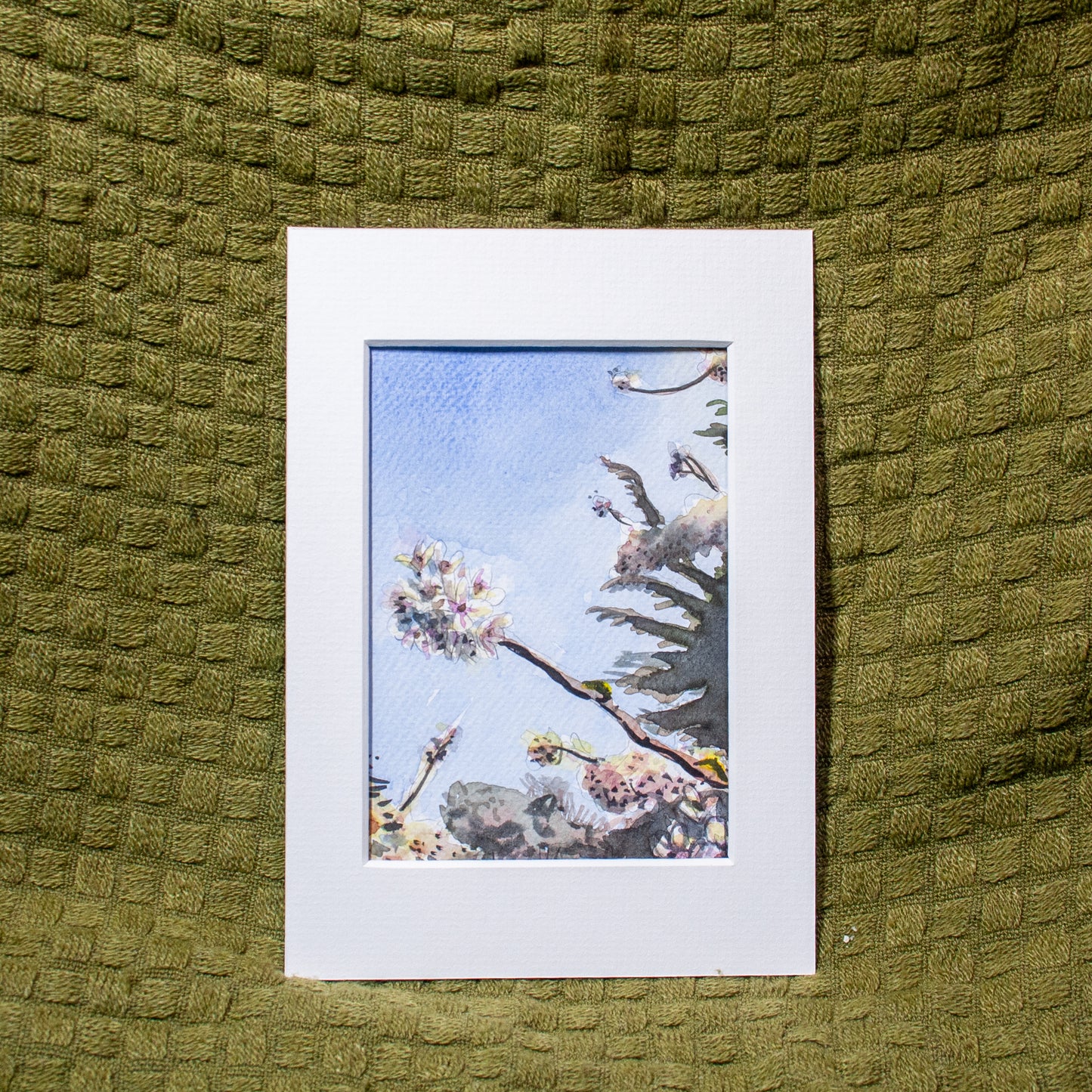 'Kew Gardens Cherry Blossoms' Mounted Painting