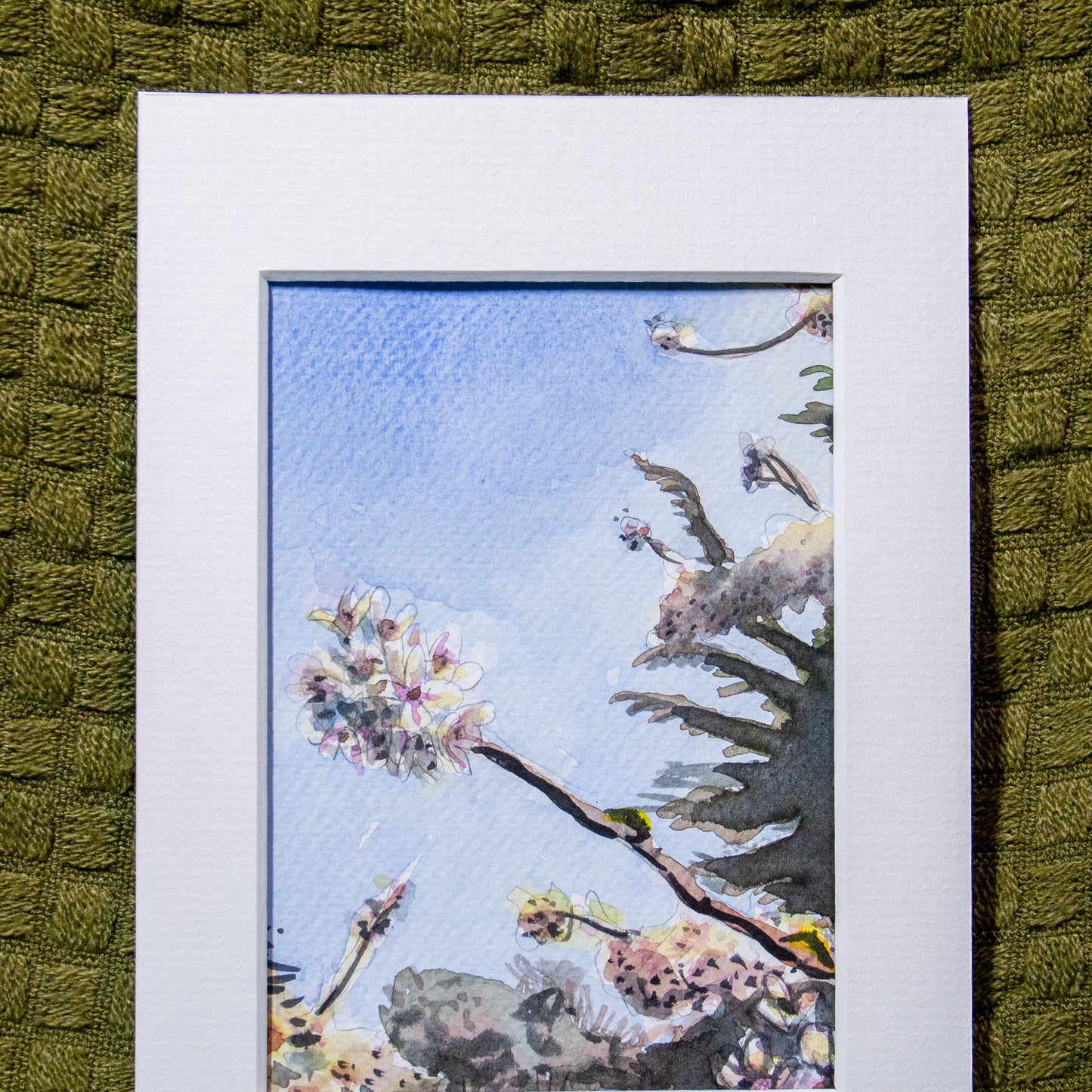 'Kew Gardens Cherry Blossoms' Mounted Painting