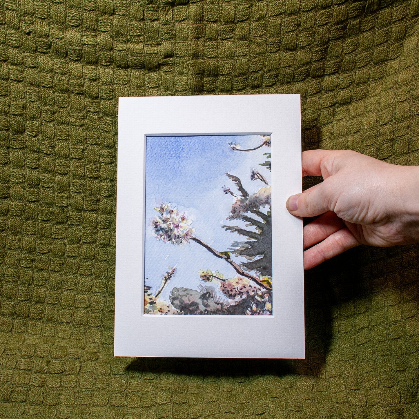 'Kew Gardens Cherry Blossoms' Mounted Painting