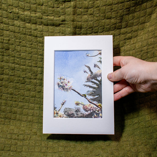 'Kew Gardens Cherry Blossoms' Mounted Painting