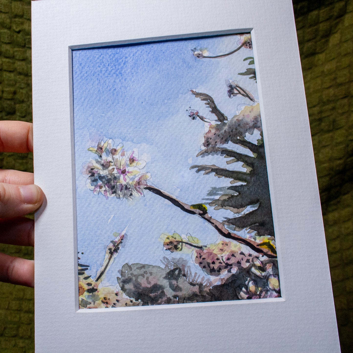 'Kew Gardens Cherry Blossoms' Mounted Painting