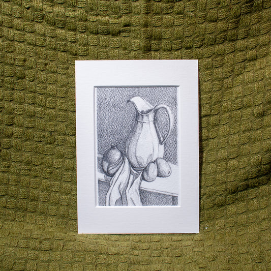 'Still Life Jug & Mangoes' Mounted Drawing