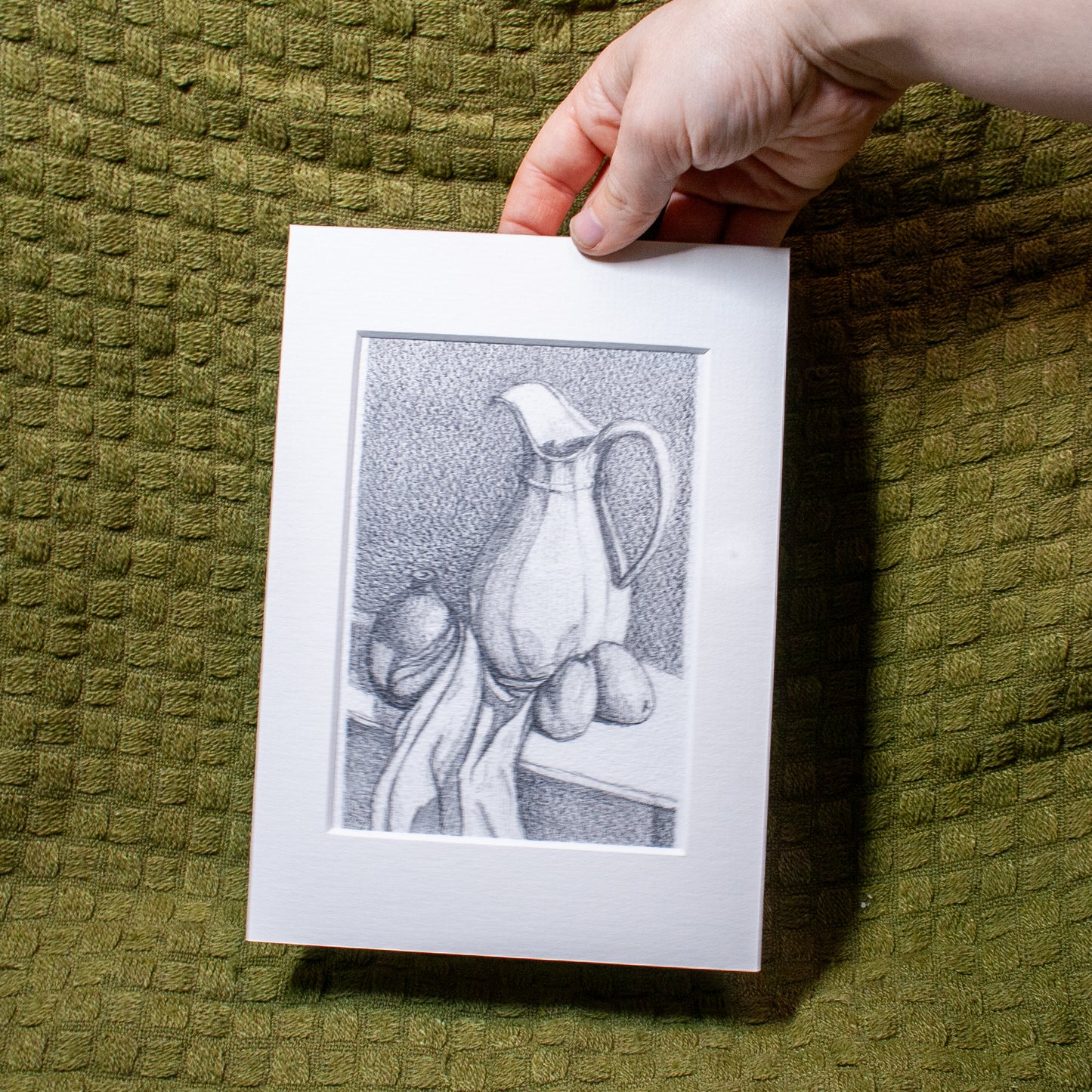 'Still Life Jug & Mangoes' Mounted Drawing